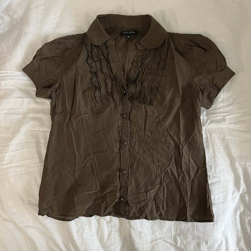 Banana Republic brown cotton silk blend ruffle blouse